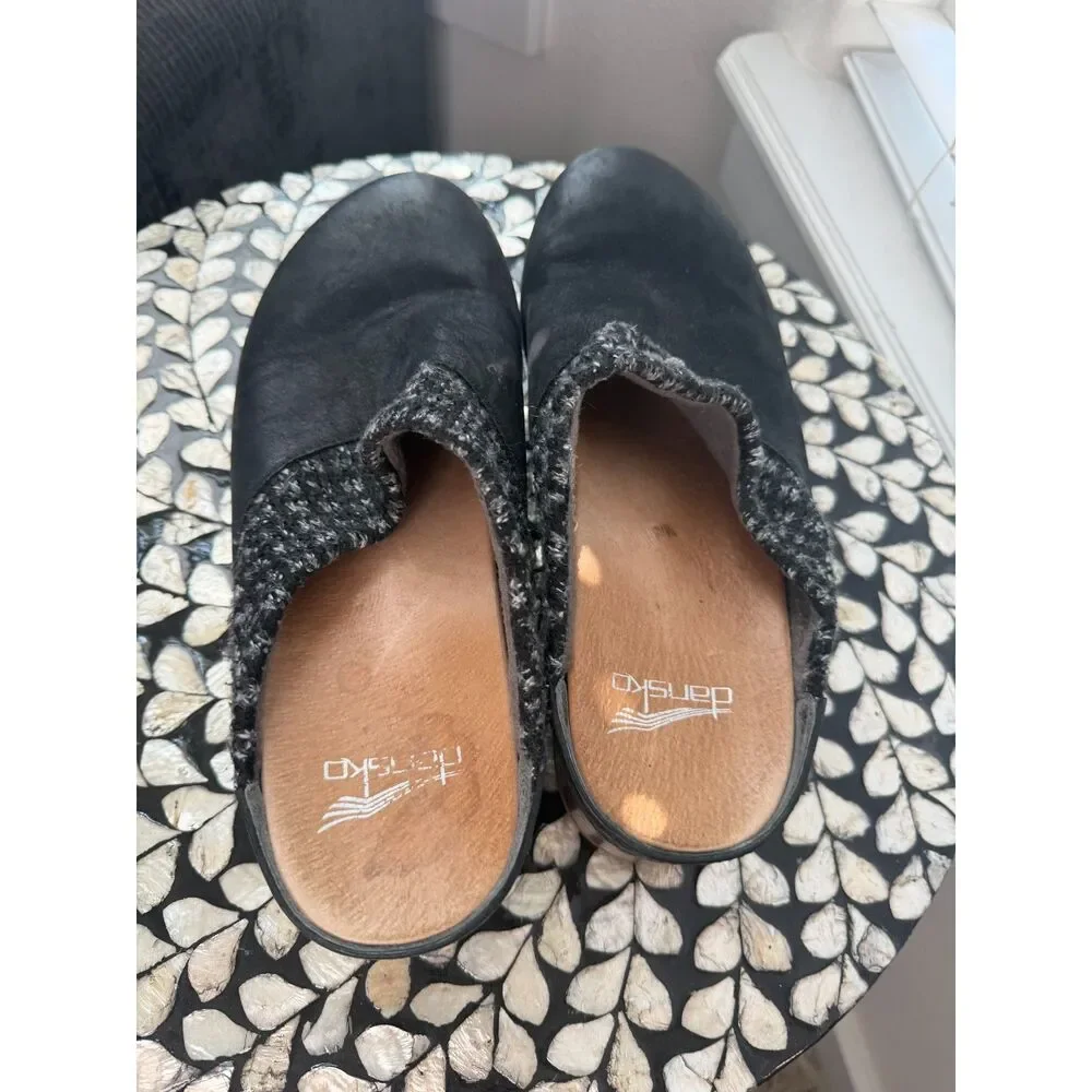 Dansko BEV Burnished Black Nubuck Leather Clog Slip On Mules Sz 39